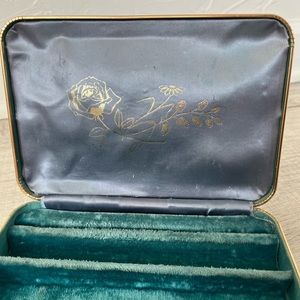 Vintage mid-century modern retro green blue rose small sewing or jewelry box